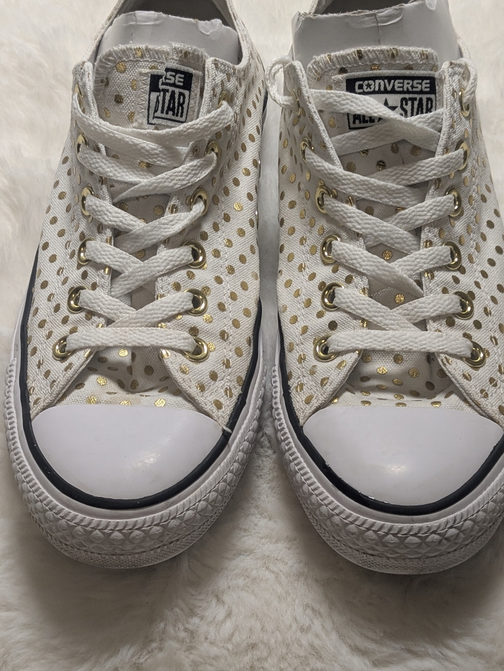 Converse All Star White Gold Polka Dot Low Top Sneakers Women’s